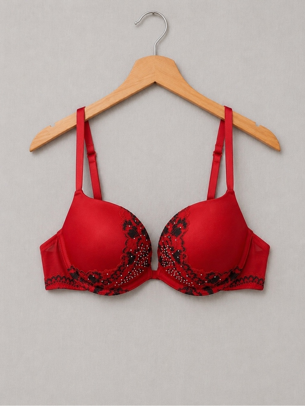 🍒3/33$ La SENZA SEXY TEASE Red Lace-Embellished Push-Up Bra